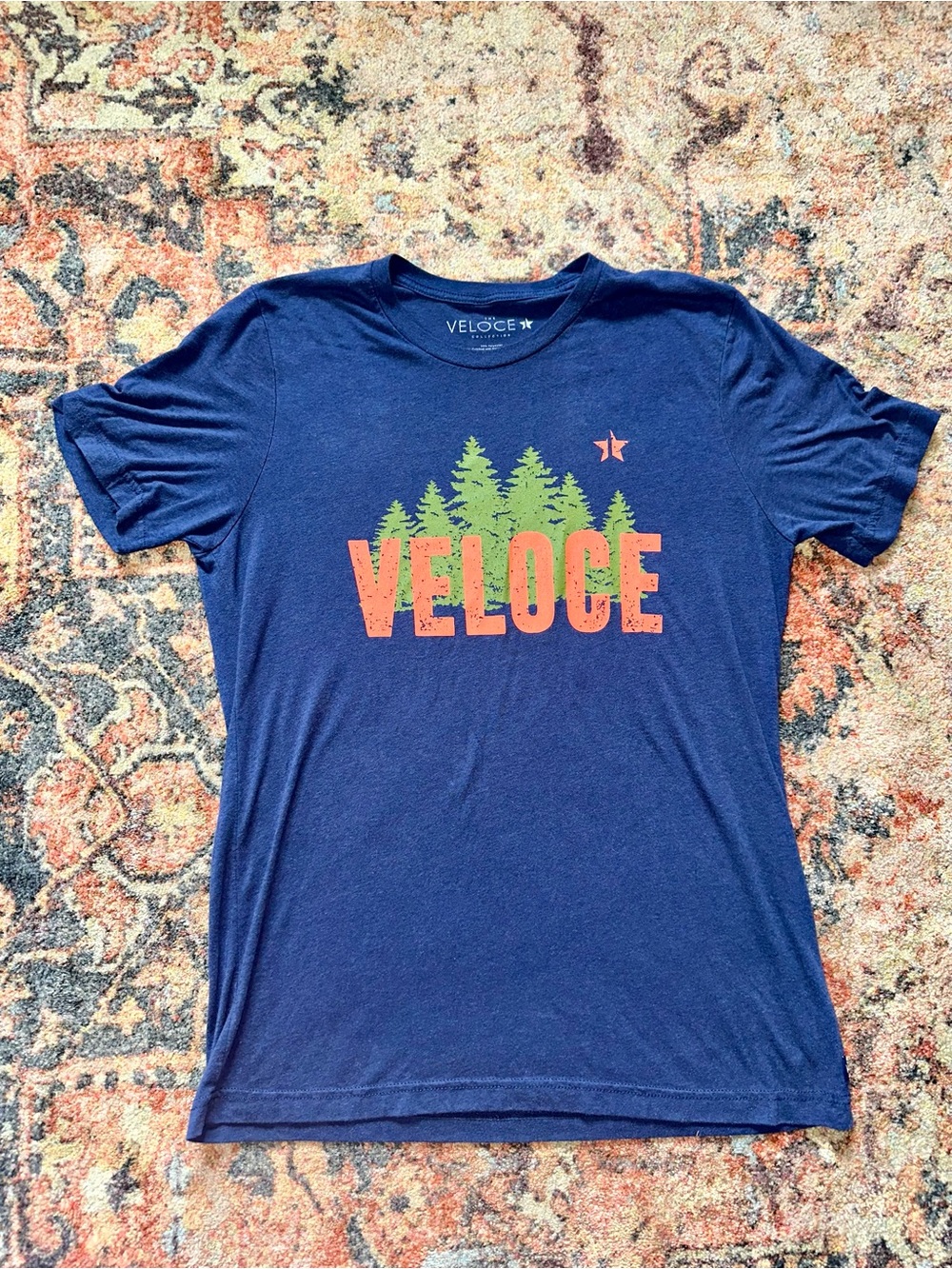 Navy Short-Sleeve Graphic Tee with Forest Print